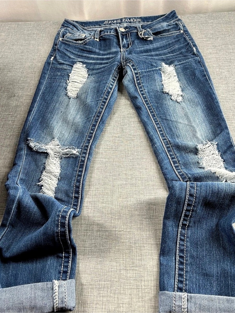 Almost Famous Distressed Skinny Jeans Blue Waist 7